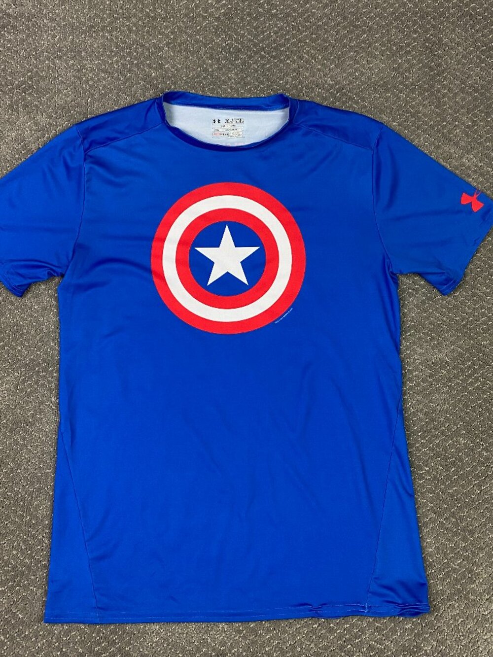 Under Amour Captain American Compression Shirt Mens 2XL Blue Shield Marvel